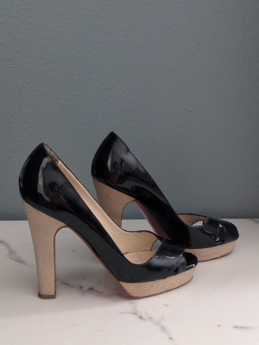 Christian Louboutin Black Patent Peep-Toe Platform Pumps